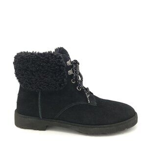 NEW UGG Romely Heritage Boots Womens 7 Black Suede Lace Up Fur Cozy Whimsygoth